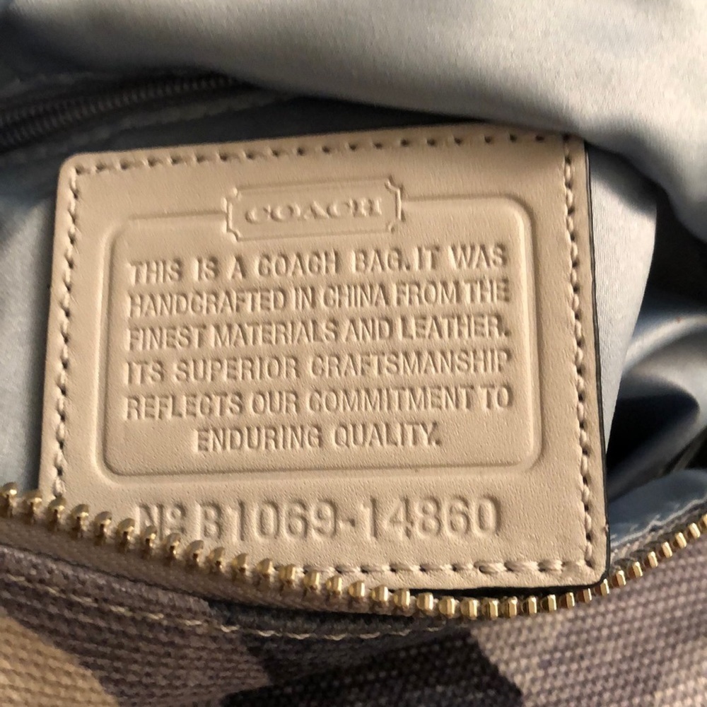 COACH OP ART shades of blue & white canvas with leather trim silver hardware - Picture 5 of 16